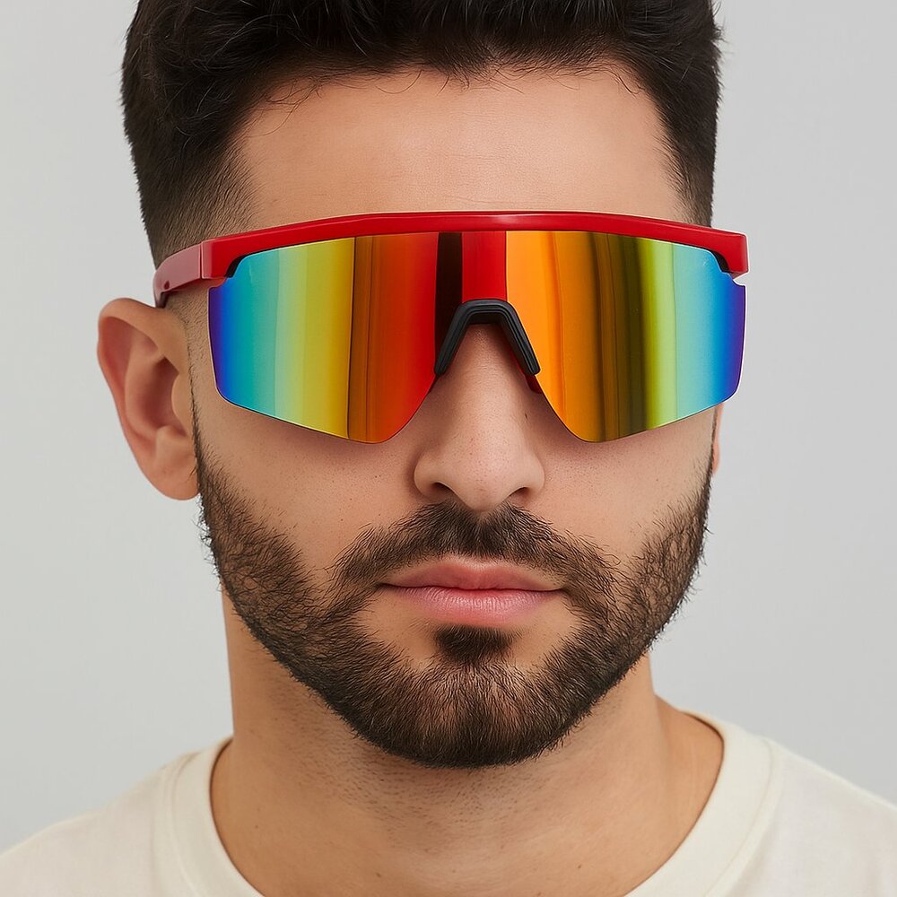 Men's Boots and Hearts Sunglasses with RedFrame and Blue Lenses